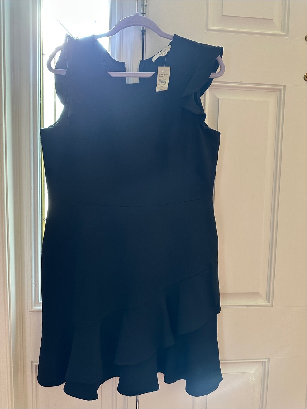 LOFT Black Ruffle-Hem Sleeveless Mini Dress